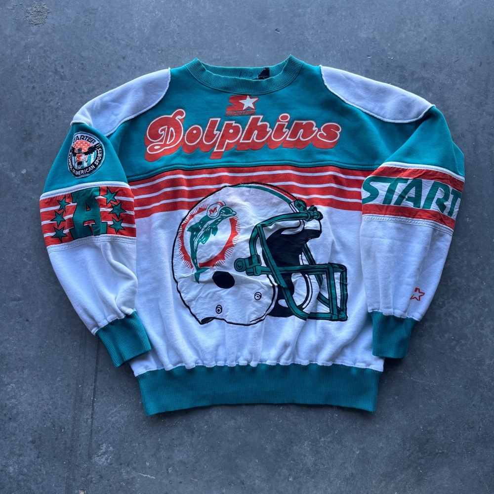 Vintage 90s‎ Starter Miami Dolphins All Over Print Sweater Crewneck Mens L NFL